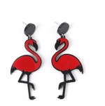 Øreringe - hængeøreringe flamingo, rød/sort